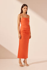 Lani Draped Cross Back Midi Dress - Hibiscus