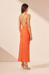 Lani Draped Cross Back Midi Dress - Hibiscus