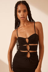 Yvette Lace Up Ruched Mini Dress - Black