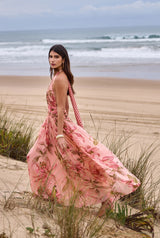 Ruched Sash Maxi Dress - Peach