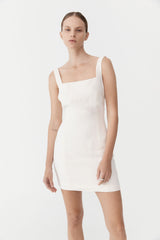 Linen Square Neck Mini Dress - Ivory