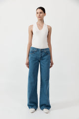 Plunge Neck Knit Top - White