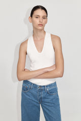 Plunge Neck Knit Top - White