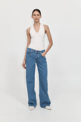 Plunge Neck Knit Top - White