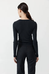 Organic Cotton Long Sleeve Top - Washed Black
