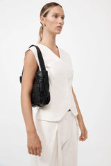 Textured Mini Woven Tote - Black