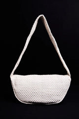 Lattice Weave Crescent Bag - Cream