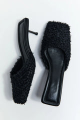 Feathered Square Toe Heel - Black
