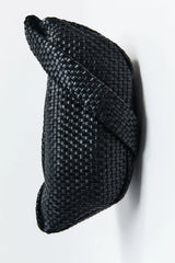 Lattice Weave Crescent Bag - Black