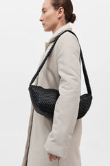 Lattice Weave Crescent Bag - Black