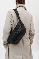 Lattice Weave Crescent Bag - Black