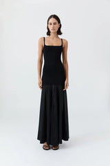 Sheer Silk Circle Hem Dress - Black