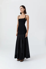 Sheer Silk Circle Hem Dress - Black