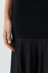 Sheer Silk Circle Hem Dress - Black