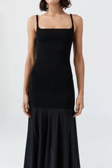 Sheer Silk Circle Hem Dress - Black