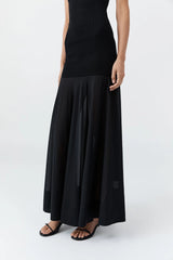Sheer Silk Circle Hem Dress - Black