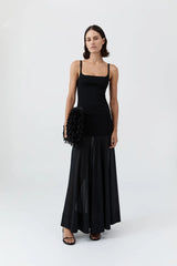 Sheer Silk Circle Hem Dress - Black
