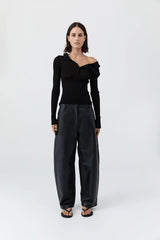 Petit Polo Knit Top - Black