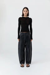 Petit Polo Knit Top - Black