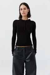 Petit Polo Knit Top - Black