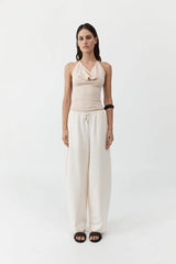 Fine Drawstring Relaxed Pants - Ivory - BLVD