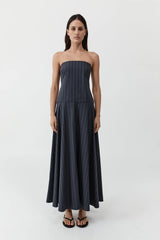 Strapless Rouleau Dress - Ink Stripe - BLVD