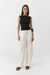 Fine Drawstring Relaxed Pants - Ivory - BLVD