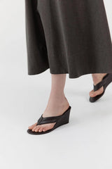 Stitch Detail Thong Wedge - Coffee - BLVD
