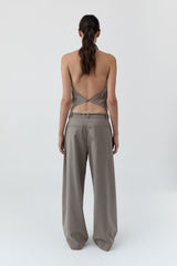Wool Cowl Backless Top - Light Taupe