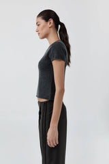 Fine Merino Wool Baby Tee - Charcoal