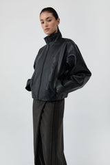 Cocoon Zip Leather Jacket - Black