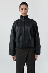 Cocoon Zip Leather Jacket - Black
