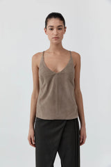 Suede Low Back Tie Top - Earth