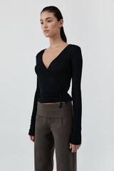 Baby Wool Wrap Top - Black