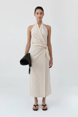 Halter Wrap Backless Dress - Porcelain