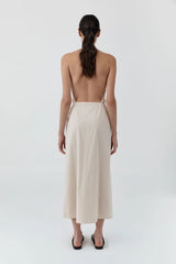 Halter Wrap Backless Dress - Porcelain
