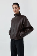 Cocoon Zip Leather Jacket - Chocolate
