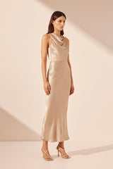 La Lune High Neck Bias Midi Dress - Gold