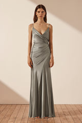 La Lune Cross Draped Maxi Dress - Sage