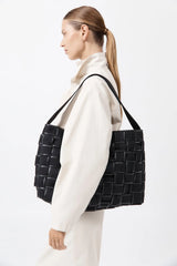 Border Woven Large Tote - Black