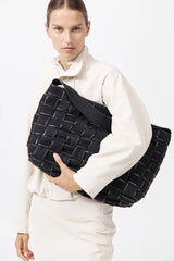 Border Woven Large Tote - Black