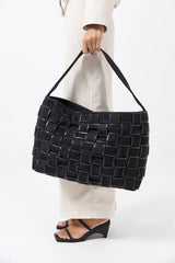 Border Woven Large Tote - Black