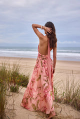 Ruched Sash Maxi Dress - Peach