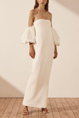 Puff Sleeve Column Maxi Dress - Ivory
