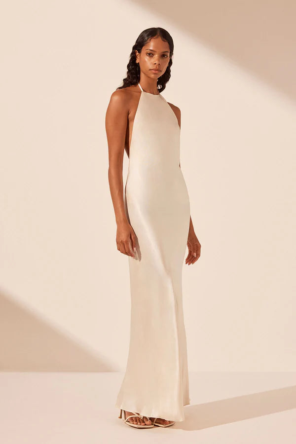 La Lune Low Bk Halter Neck Midi Dress - Cream BLVD La Lune Low Bk Halter Neck Midi Dress - Cream BLVD