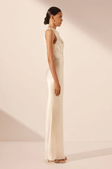 La Lune High Neck Bias Maxi Dress - Cream