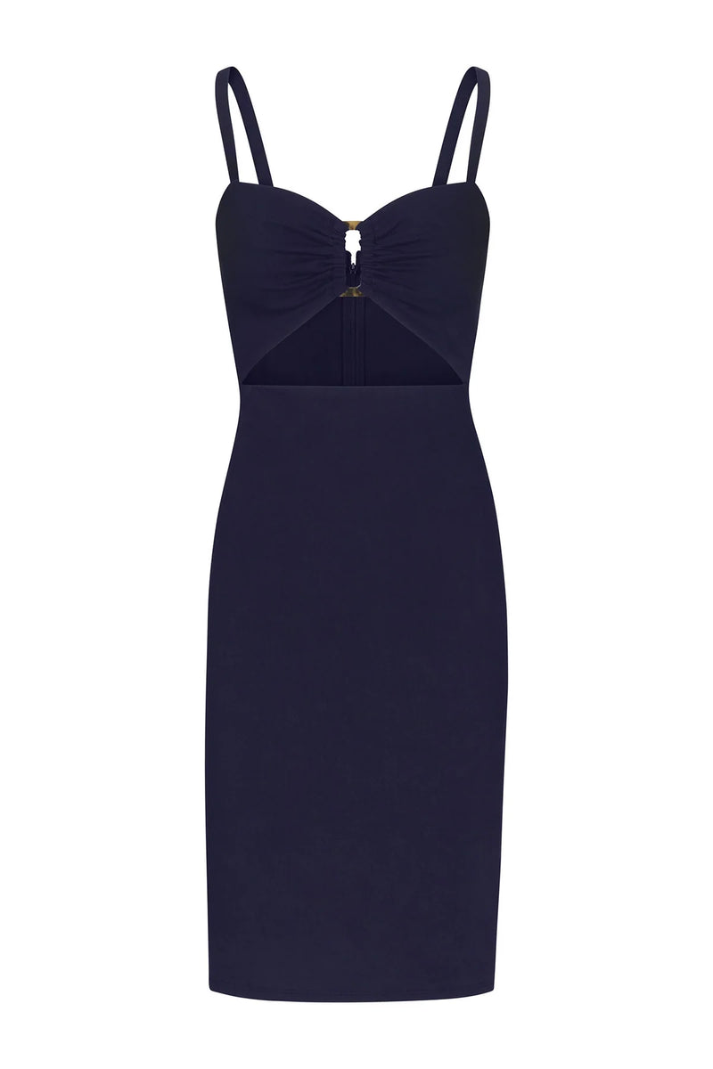 The Tortoise Ring Cut-Out Midi Dress - Navy
