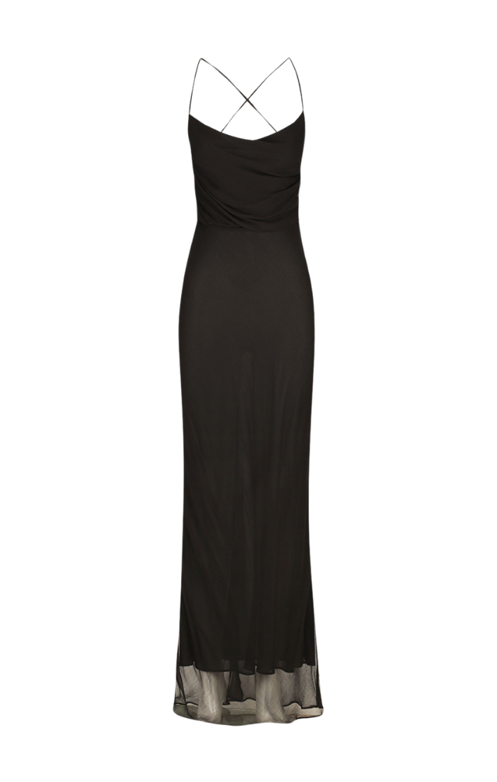 Claude Lace Back Bias Maxi Dress - Black BLVD Claude Lace Back Bias Maxi Dress - Black BLVD