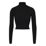 Cropped Fitted Turtleneck Top - Black