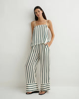 Cannes Silk Pant - Forest Stripe